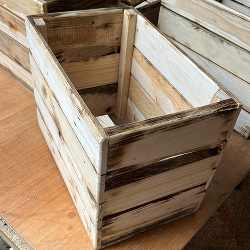 Storage box made from reclaimed softwood, half size Apple Crate style. Untreated. 5200 6950