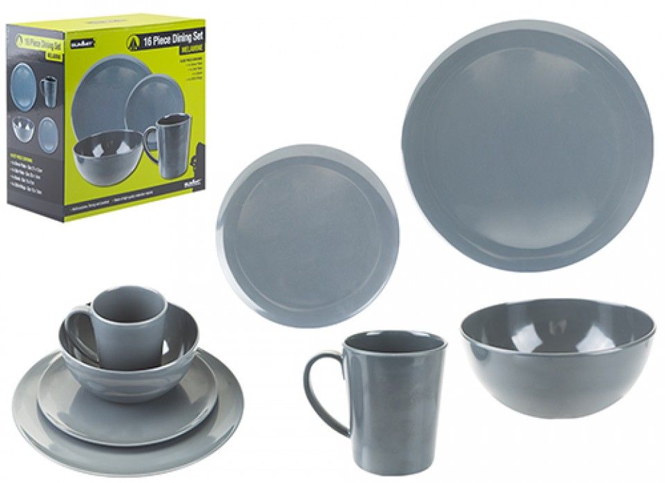 Summit Grey 16 Piece Melamine Dinner Set Dining Outdoors4You