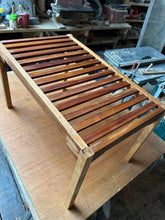 Patio coffee table with teak top and oak legs. Oiled. 2101 1287