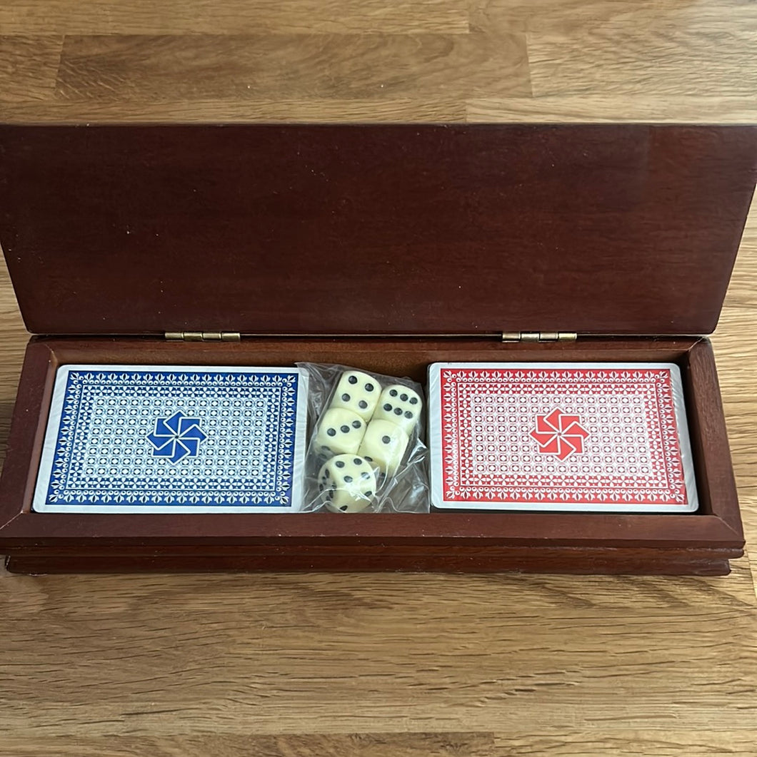 Double deck of playing cards & poker dice box - unused