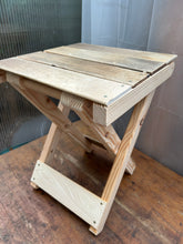 Folding side table or stool made from English larch and beech slats. Untreated. 3895 1255