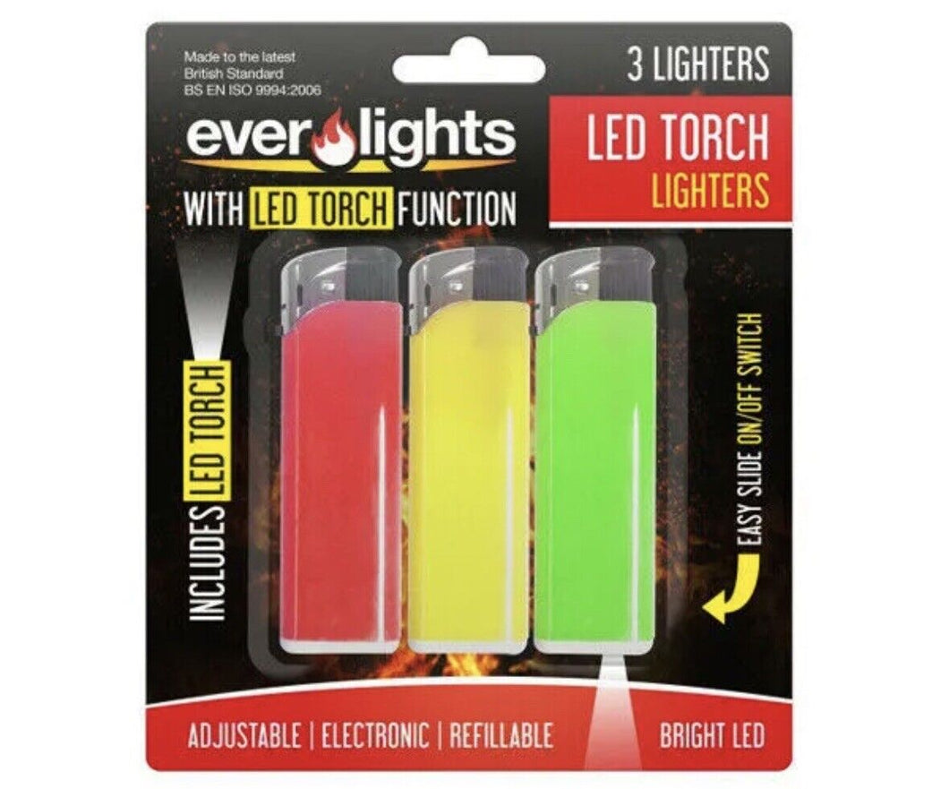 3 PACK EVER LIGHTS LED TORCH LIGHTERS