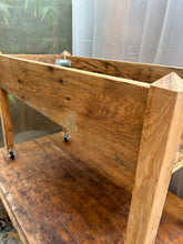 Patio plant stand made with reclaimed oak and complete with a grow bag tray. Oiled. 3591 9957 or 9958