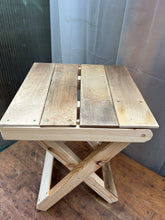 Folding side table or stool made from English larch and beech slats. Untreated. 3895 1255