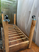 Patio plant stand made with reclaimed oak and complete with a grow bag tray. Oiled. 3591 9957 or 9958