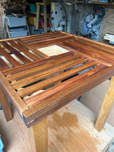 Heavy teak and oak high table with detachable legs. Oiled. 2590 2423