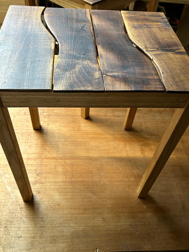 Tall side table made from oak and reclaimed beech slats. Oiled. 6042 3767