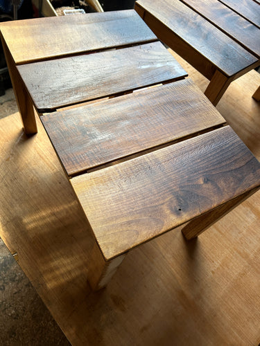 Short side table made from oak and reclaimed beech slats. Oiled. 6003 0551