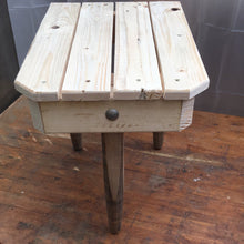 Tripod side table made from reclaimed timber. Untreated. 9261 9351