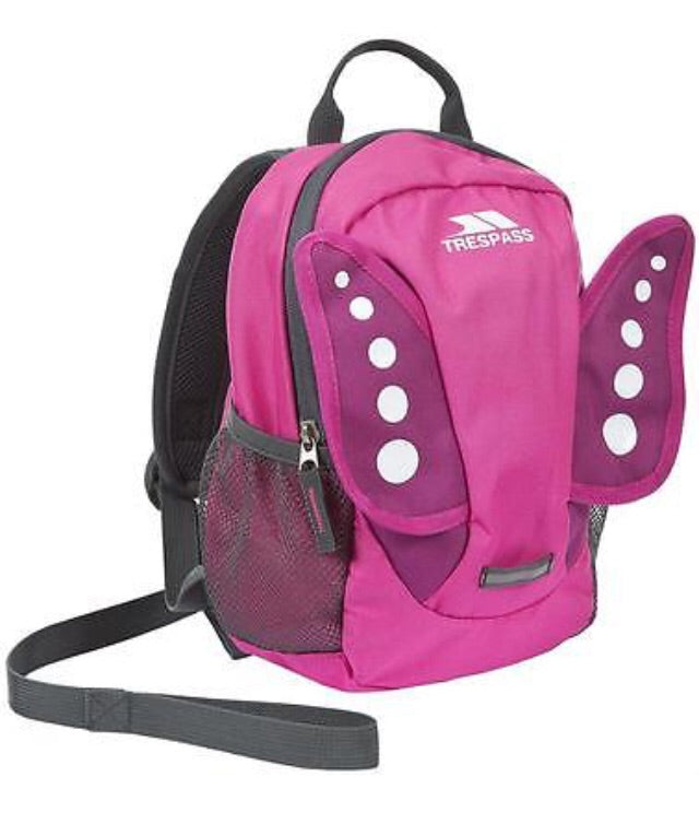 Trespass Tiddler Toddler Back Pack with Safety Rein pink butterfly