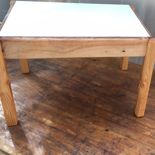 Low table with detachable legs and light grey ceramic wall tile top. Oiled. 0167 3303