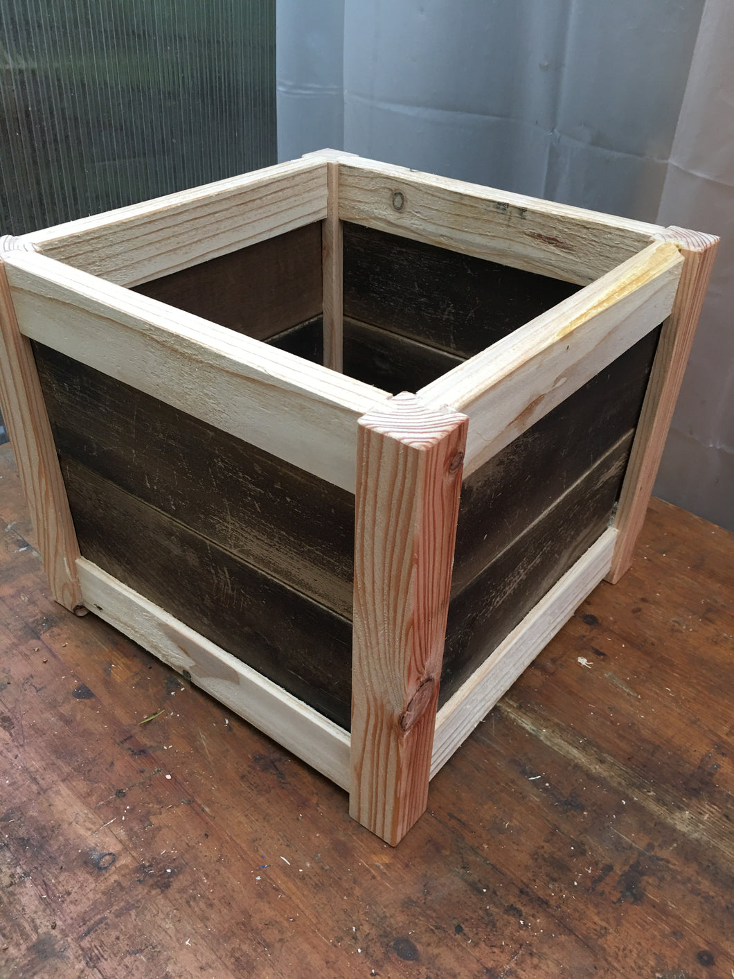 Storage box made from reclaimed softwood and beech slats. Untreated. 3870 9847