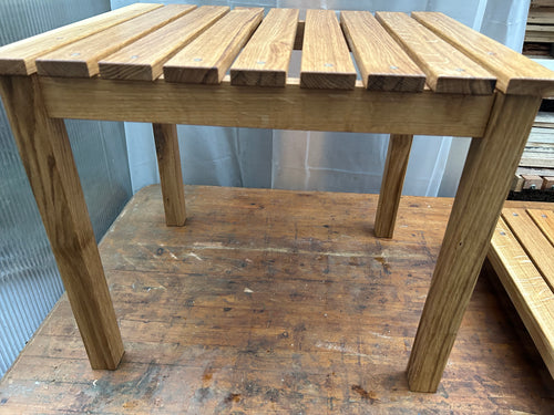 Solid oak stool or table with slatted top and detachable legs. Oiled. 0682 7095