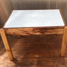 Low table with detachable legs and light grey ceramic wall tile top. Oiled. 0167 3303