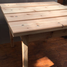 Mid height larch table with detachable legs. Untreated. 9851 4519