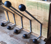 Large hat and coat rack made from European oak with 5 reclaimed metal hooks. Oiled. 7452 8599